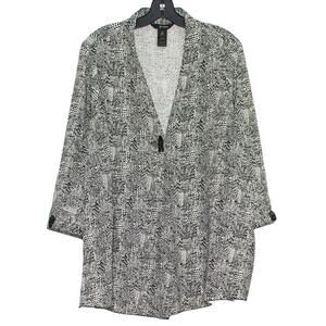 Ali Miles Kimono Jacket 1X Black Abstract Lightweight Boho 3/4 Sleeve Plus Size